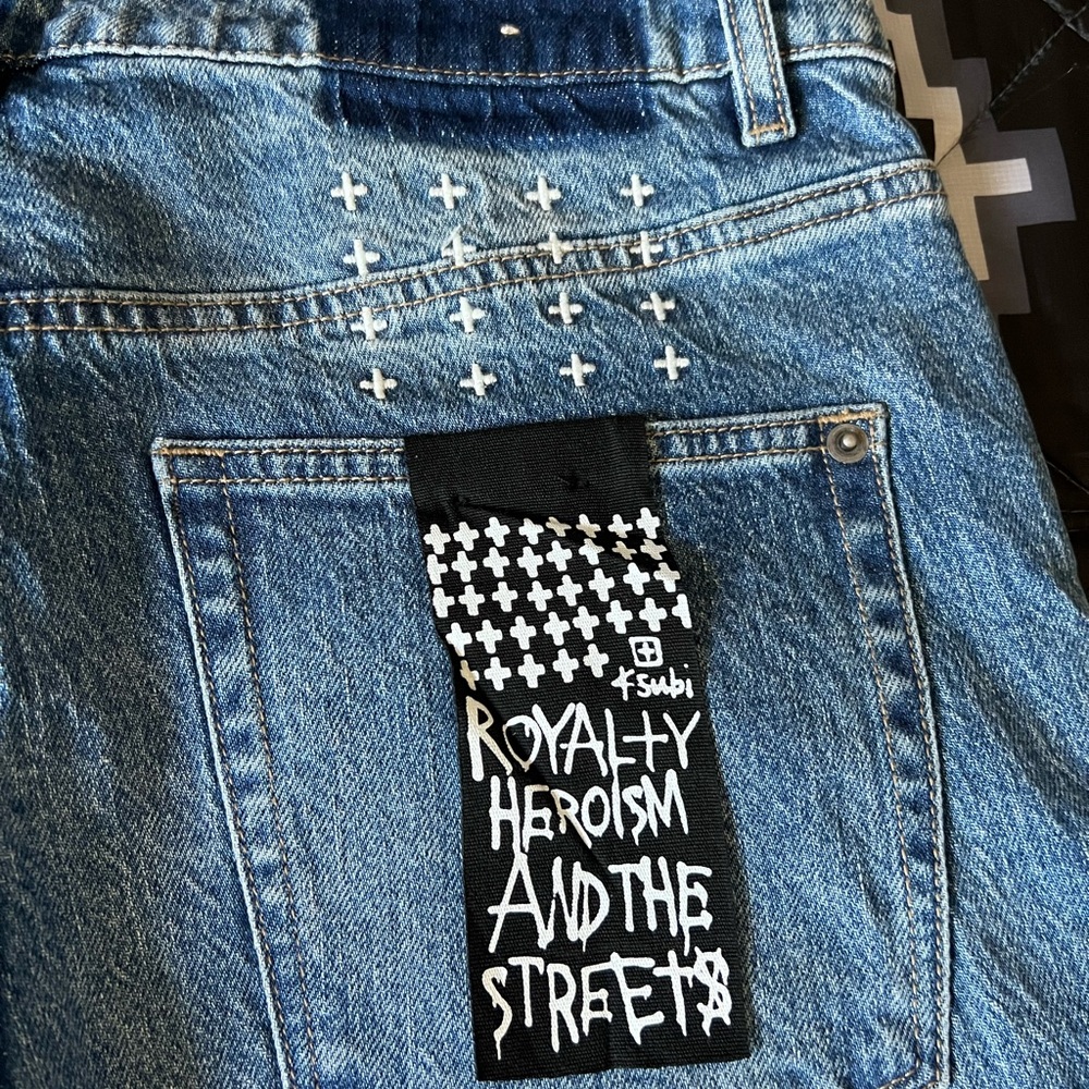 Ksubi Blue Straight Jeans with Distressed Details